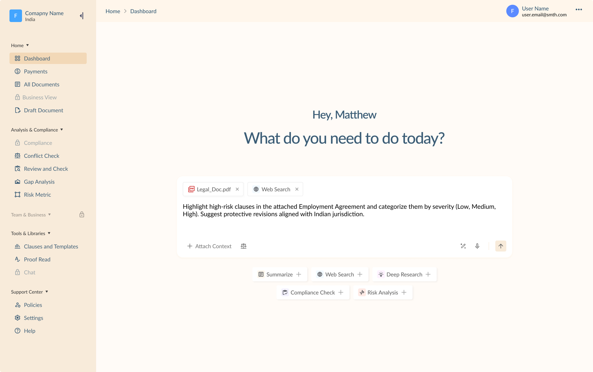Conqr.ai — Platform — Home dashboard