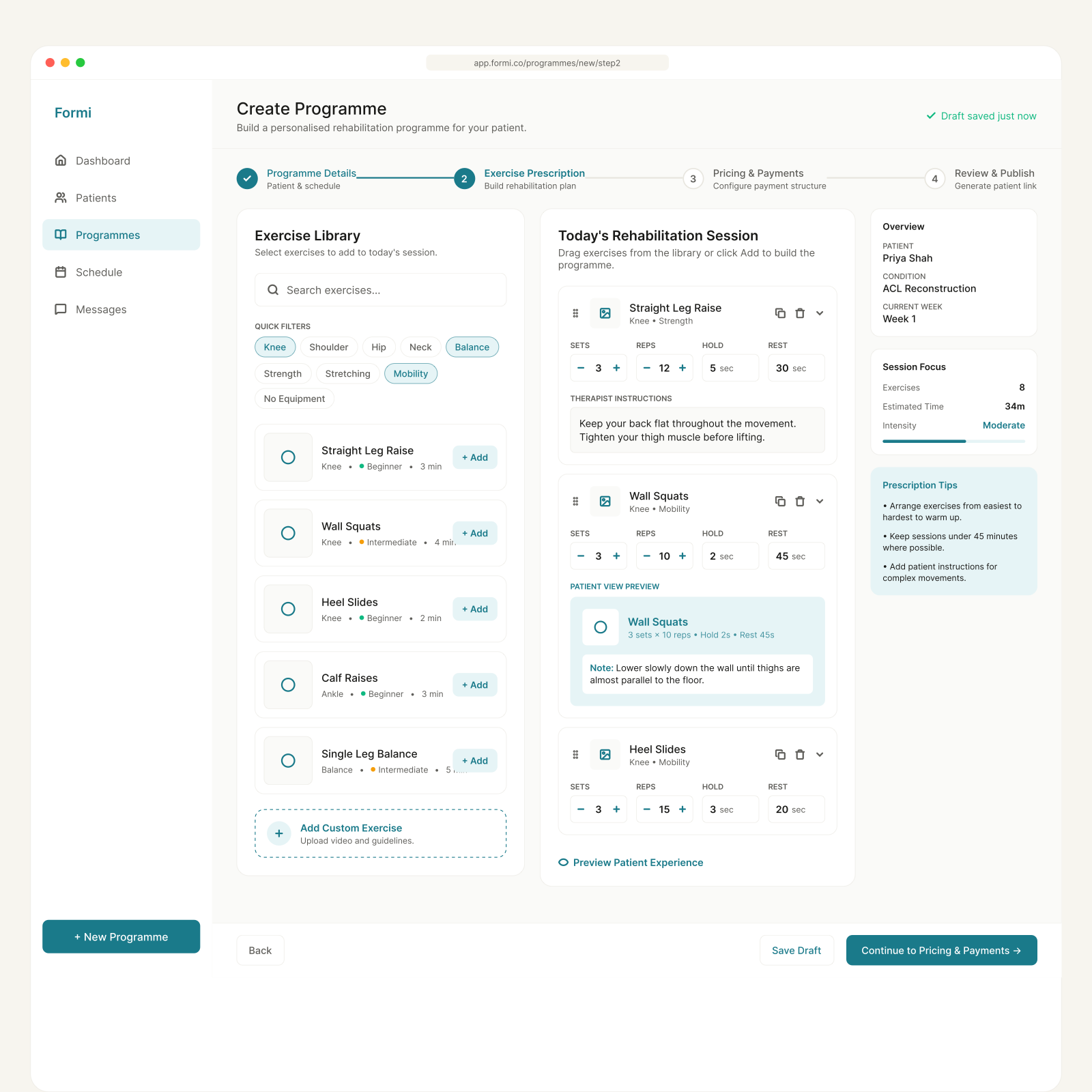 Formi — Programme builder step 2