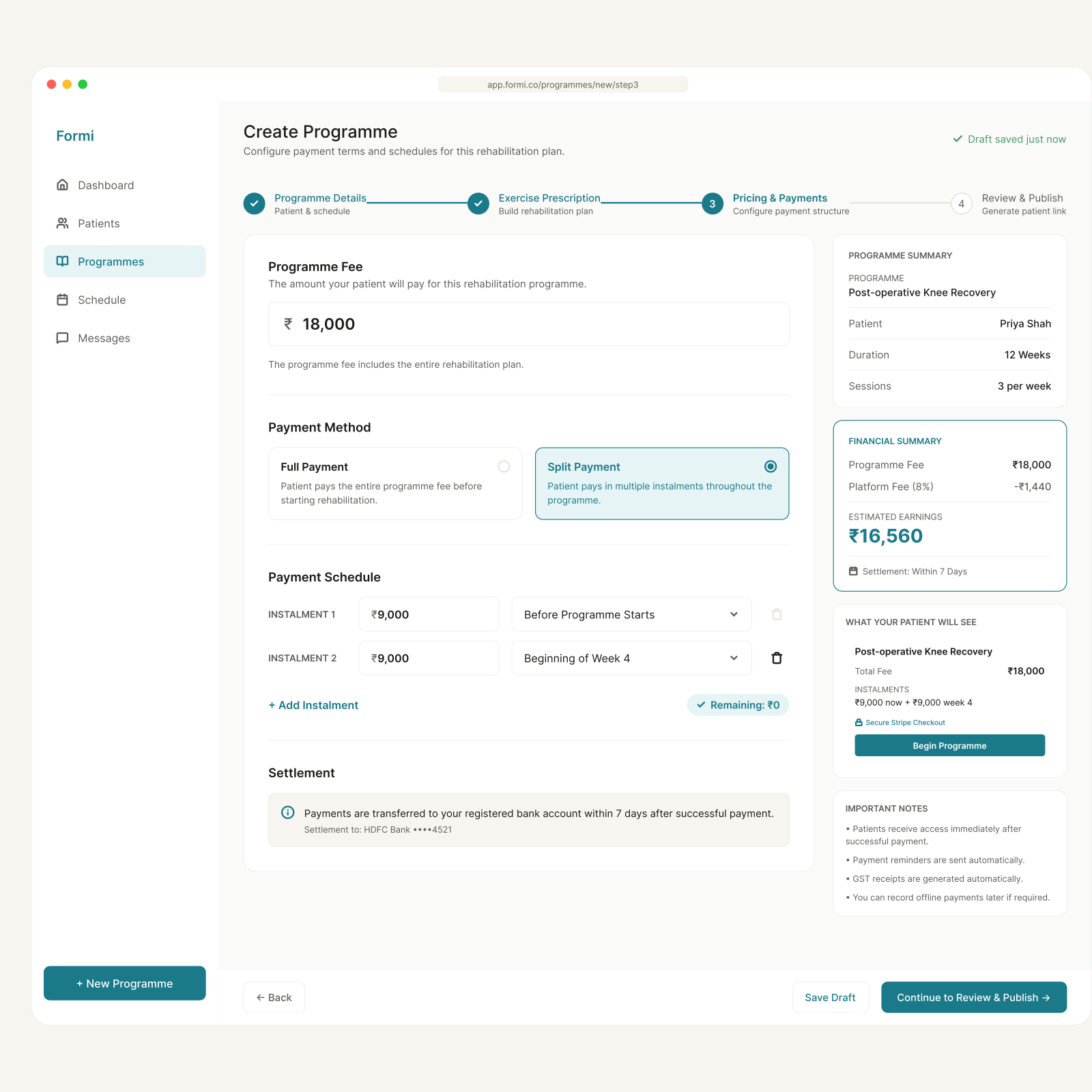 Formi — Programme builder step 3