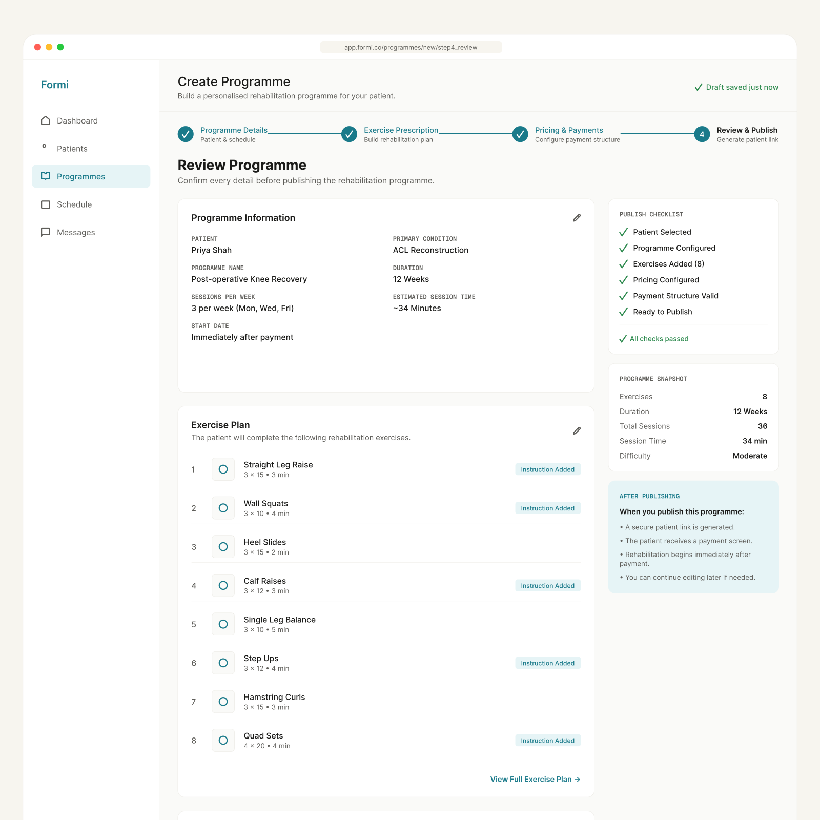 Formi — Programme builder step 4