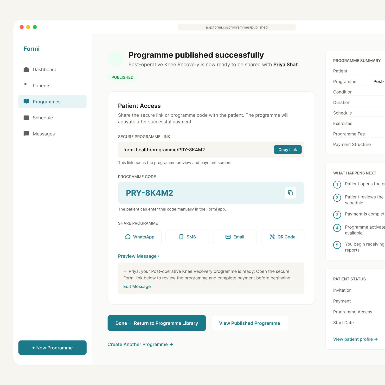 Formi — Programme published