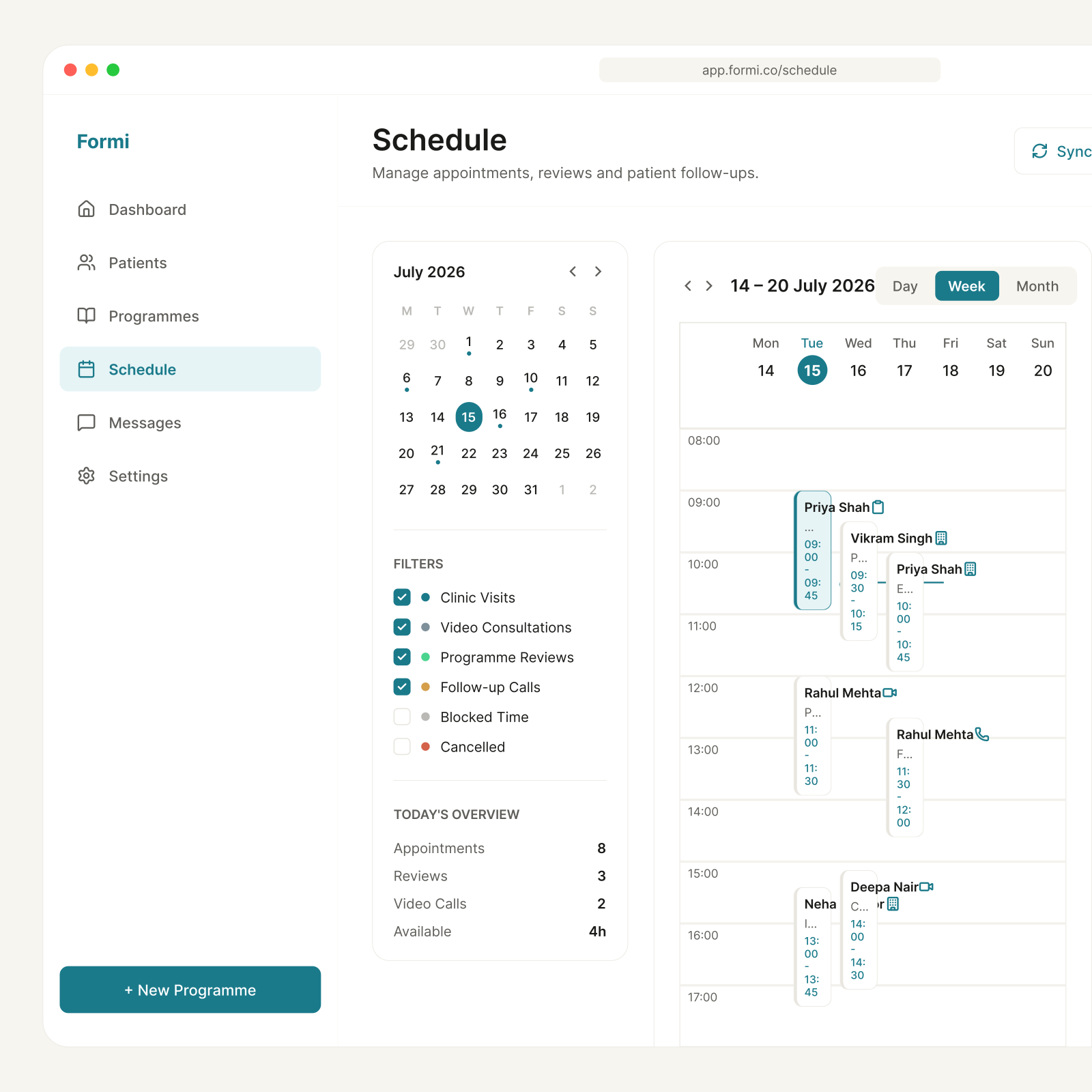 Formi — Schedule