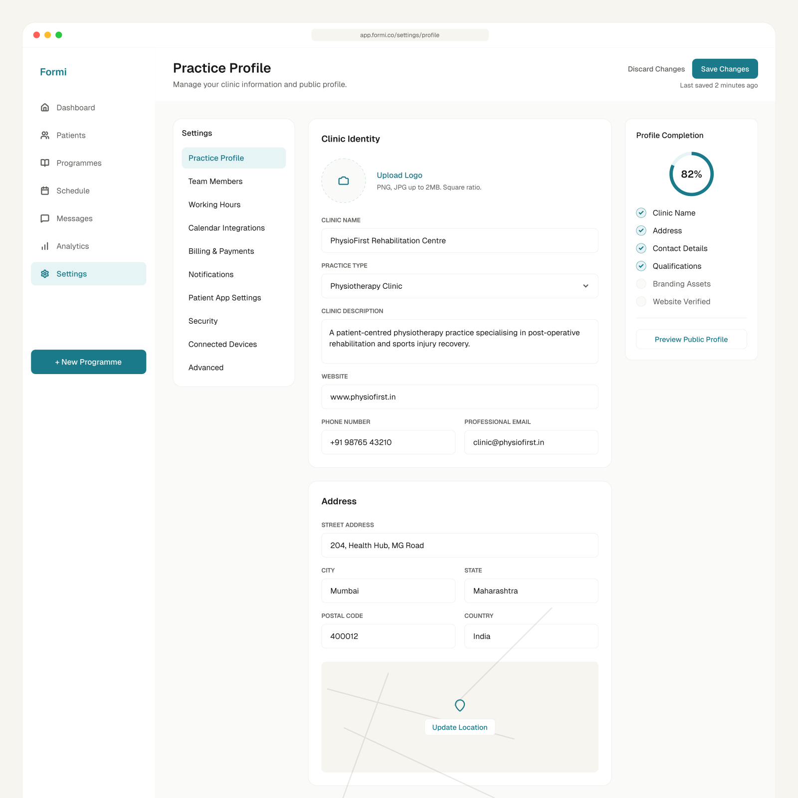 Formi — Settings profile