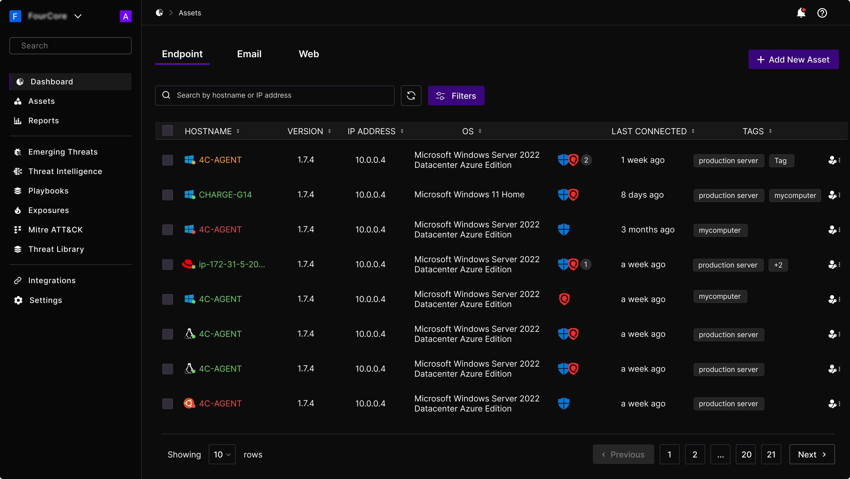 Assets, split by type: endpoint, email and web