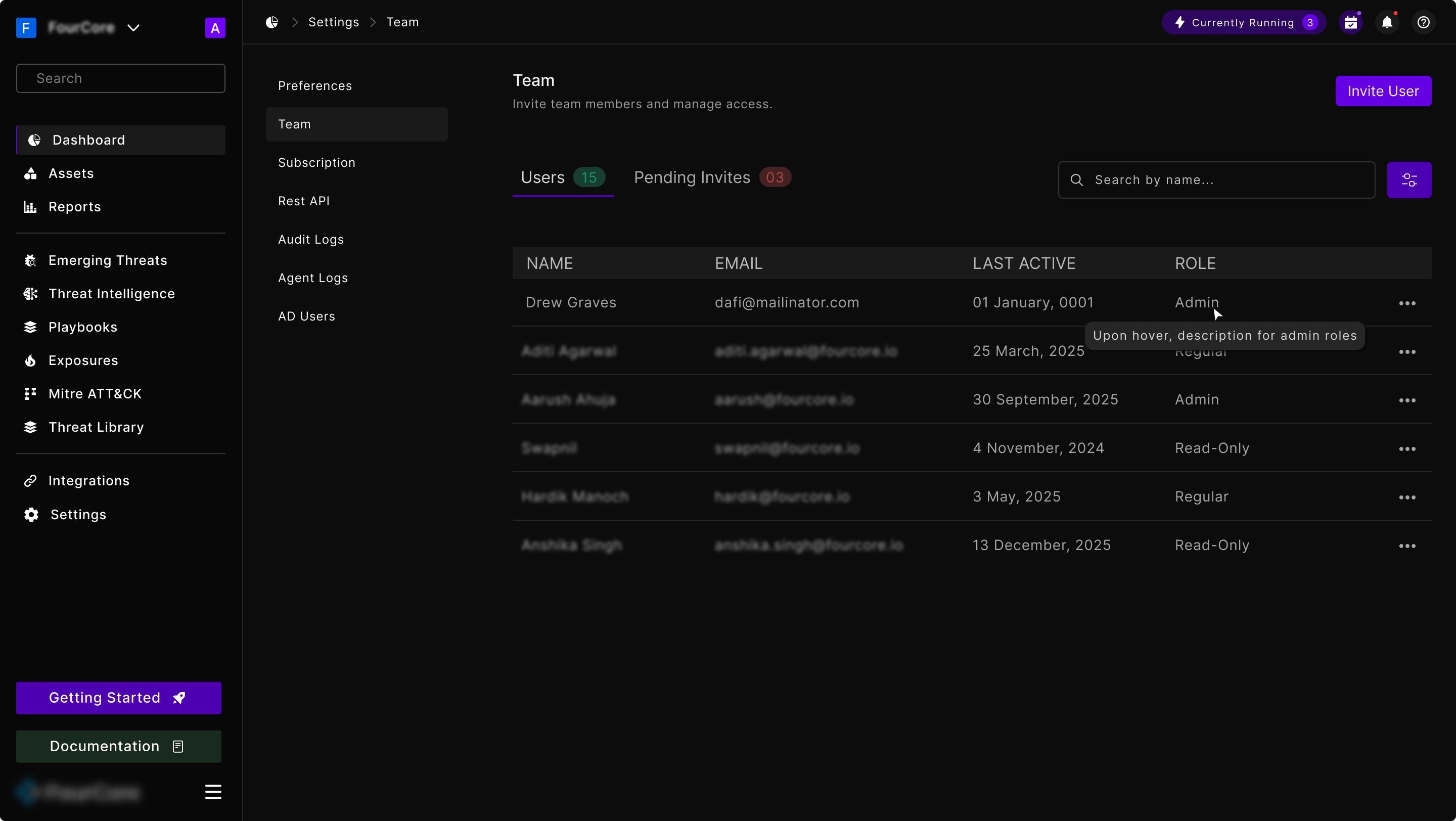 Settings → Team, first pass and second — before