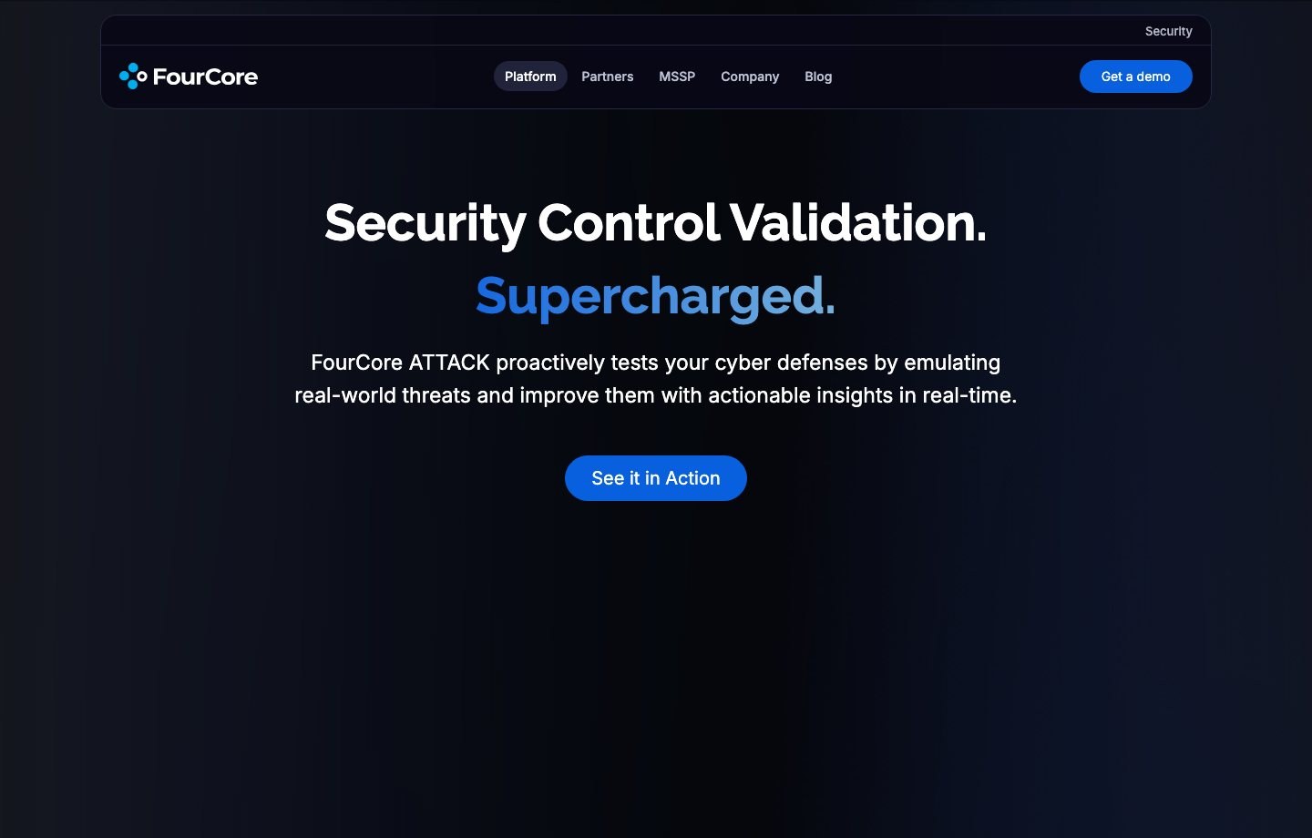 FourCore: Landing — web dashboard