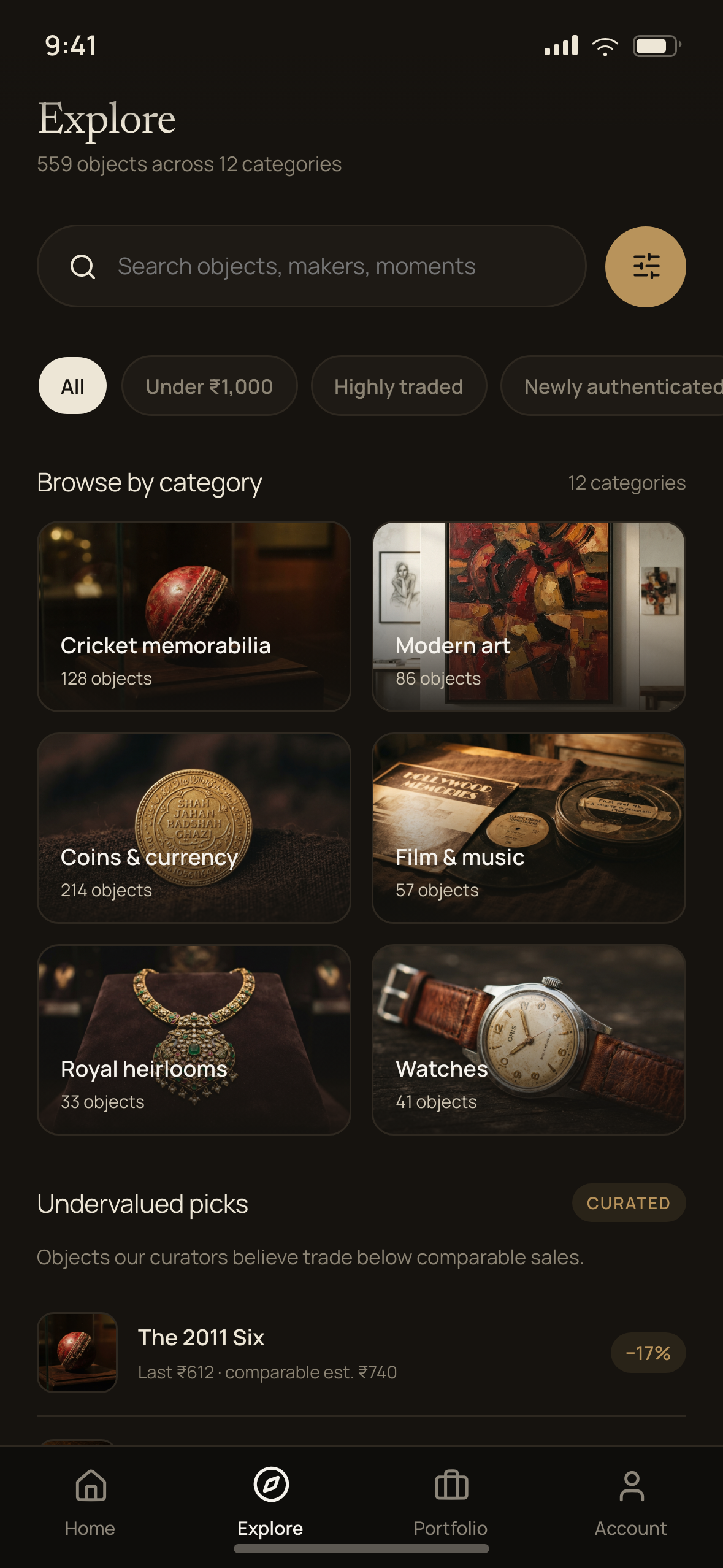 Listing, filtered by category and momentum